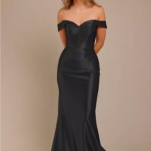 GALINA SIGNATURE Sculpting Satin Off-the-Shoulder Dress